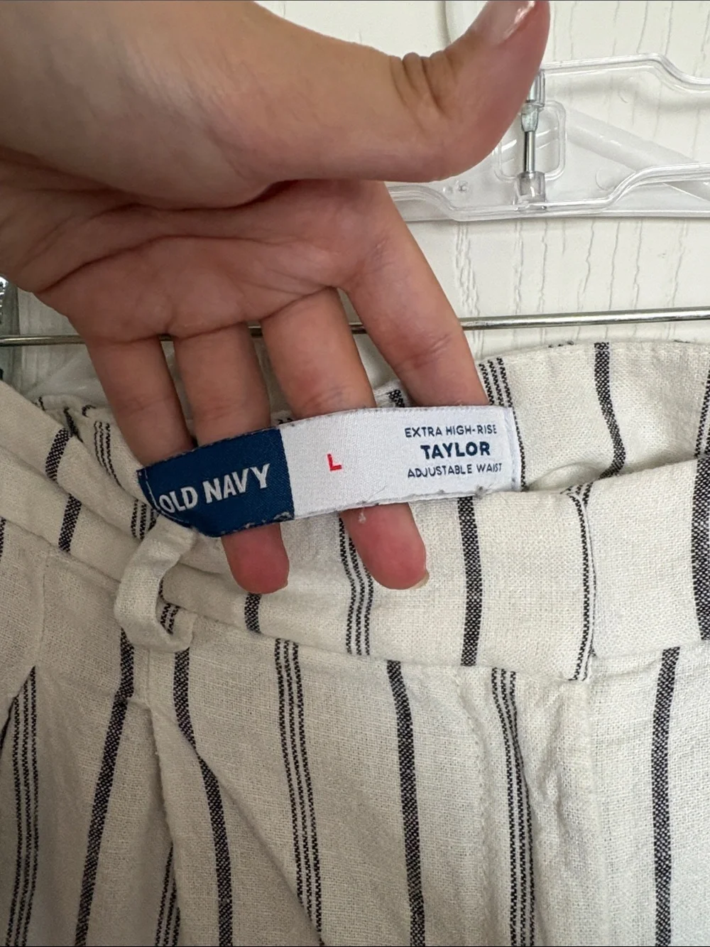 Old Navy Taylor Striped Cream and Black Linen-Blend Bermuda Shorts